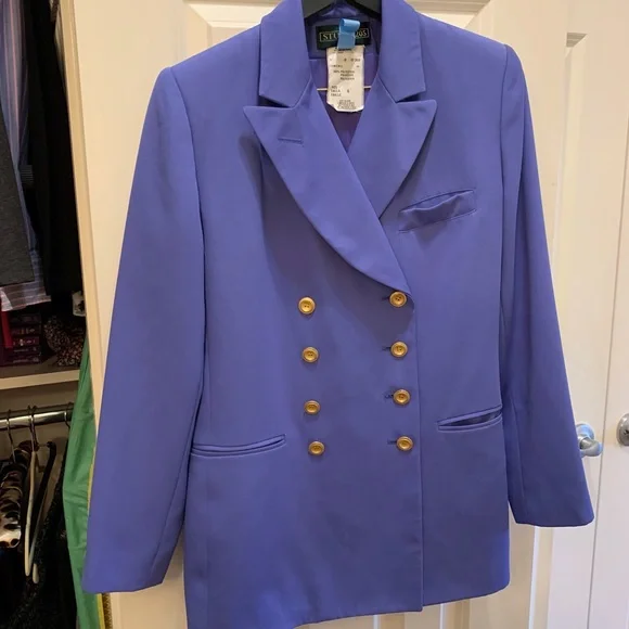 EUC Blazer: Double-Breasted, Brass Button, Periwinkle, Vintage - Picture 3 of 15